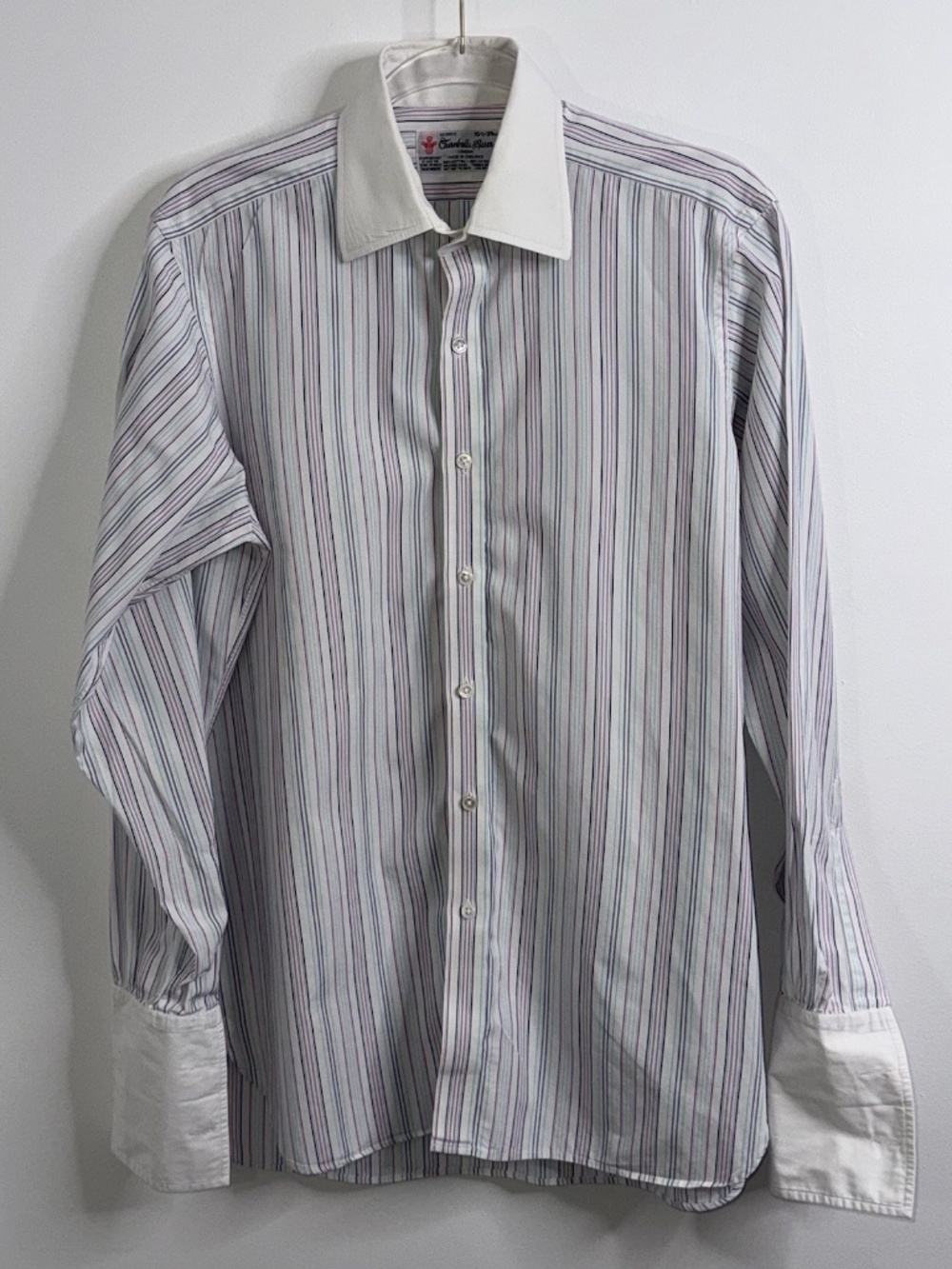 Turnbull & Asser Men's Dress Shirt Sz 15.5" 39 cm White Multicolored Stripes